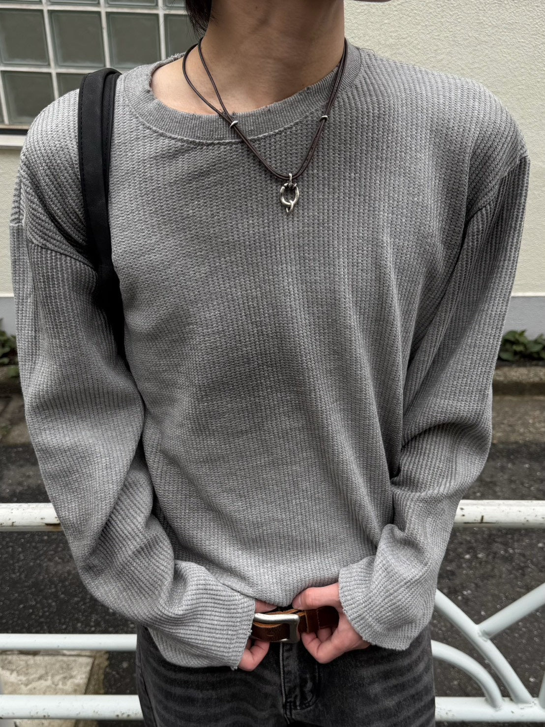 受注制【Chikashitsu +】washed waffle long sleeve (2color)