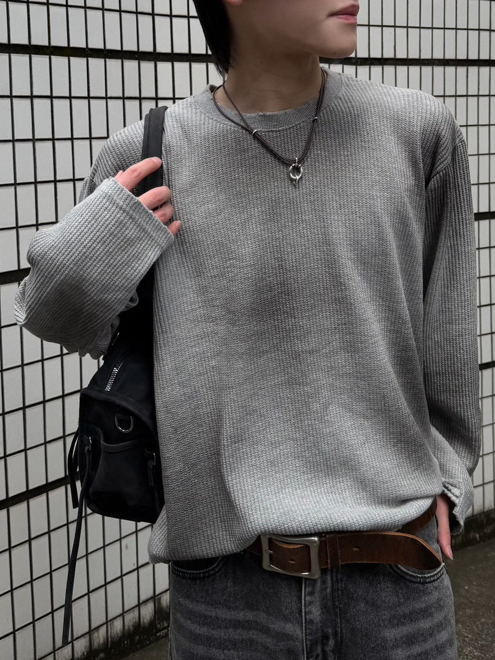 受注制【Chikashitsu +】washed waffle long sleeve (2color)
