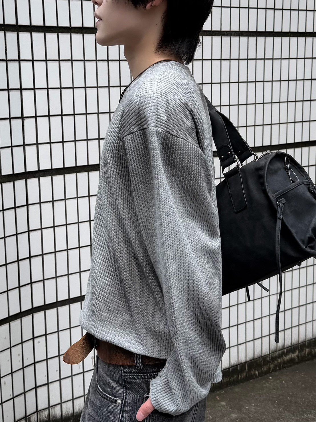 受注制【Chikashitsu +】washed waffle long sleeve (2color)