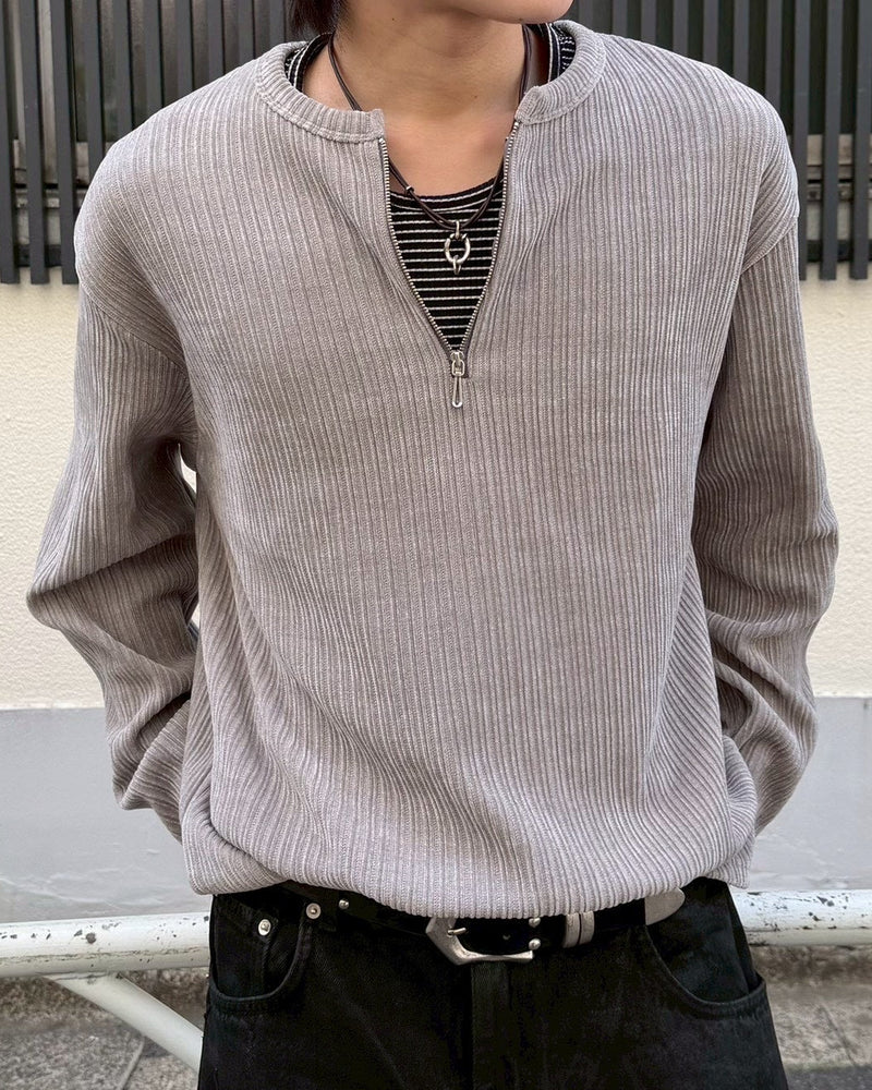 【Chikashitsu +】velour zip henley long sleeve (2color)