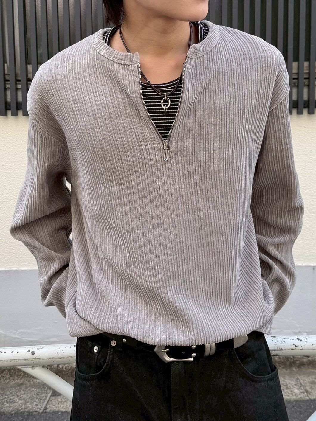 5/8 20:00 発売 【Chikashitsu +】velour zip henley long sleeve (2color)