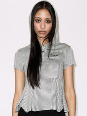 【FANCY CLUB】STRIPE HOOD FLARE TOP