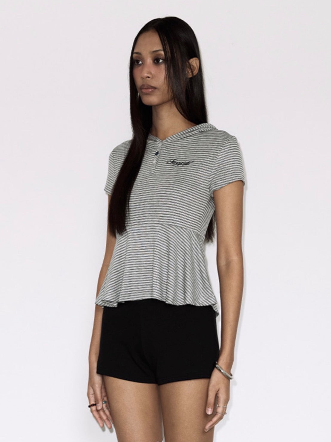 【FANCY CLUB】STRIPE HOOD FLARE TOP