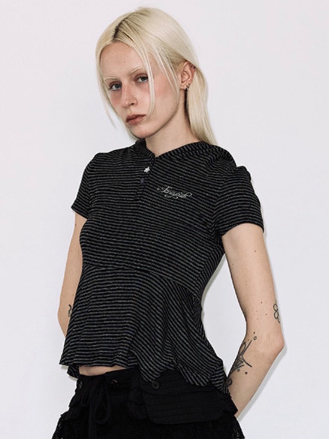 【FANCY CLUB】STRIPE HOOD FLARE TOP