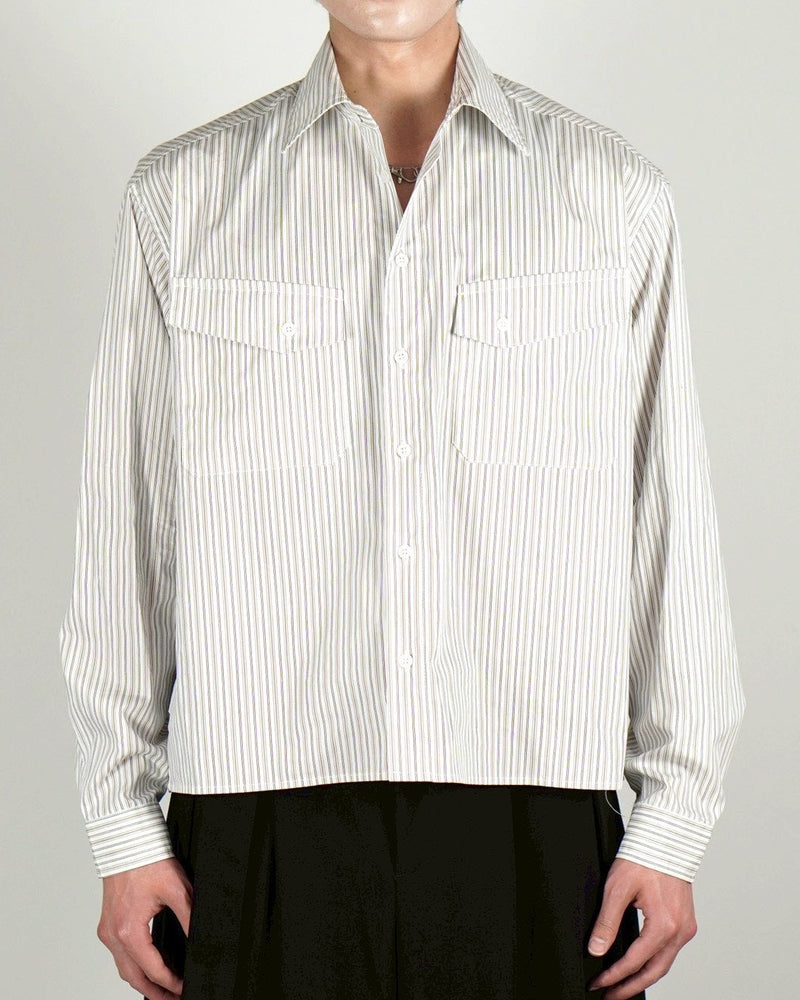 【Chikashitsu +】cropped pocket stripe shirt (2color)