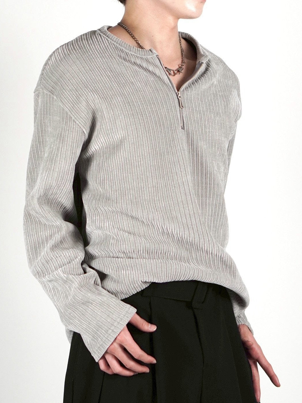 5/8 20:00 発売 【Chikashitsu +】velour zip henley long sleeve (2color)