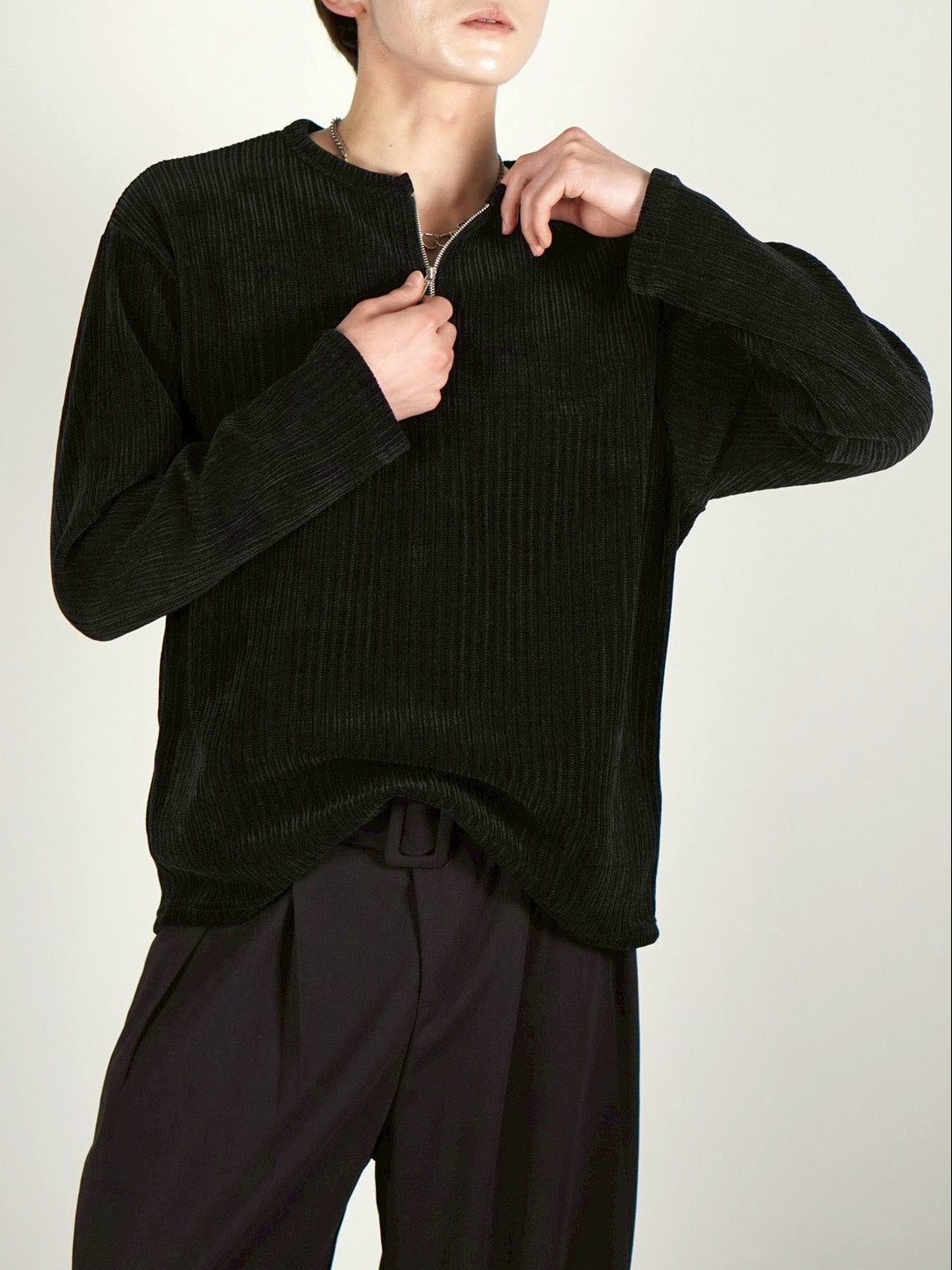5/8 20:00 発売 【Chikashitsu +】velour zip henley long sleeve (2color)
