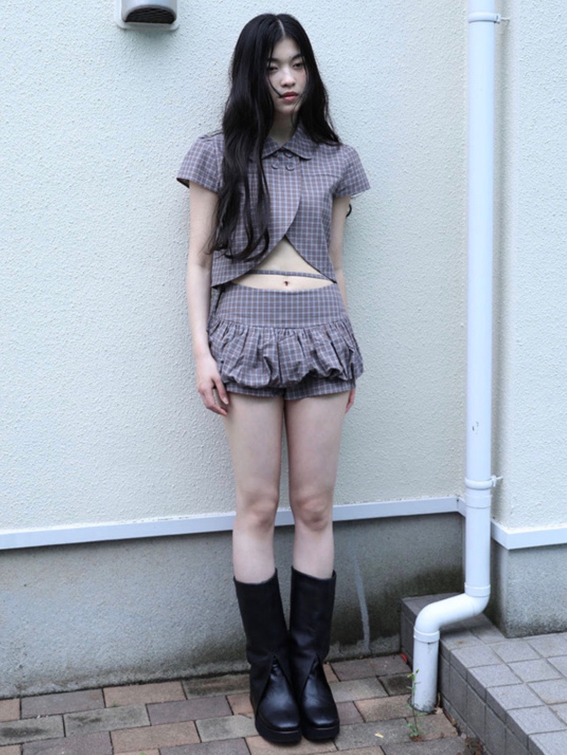 【Uglyshadow】CHECKERED PUMPKIN SKIRT PANTS