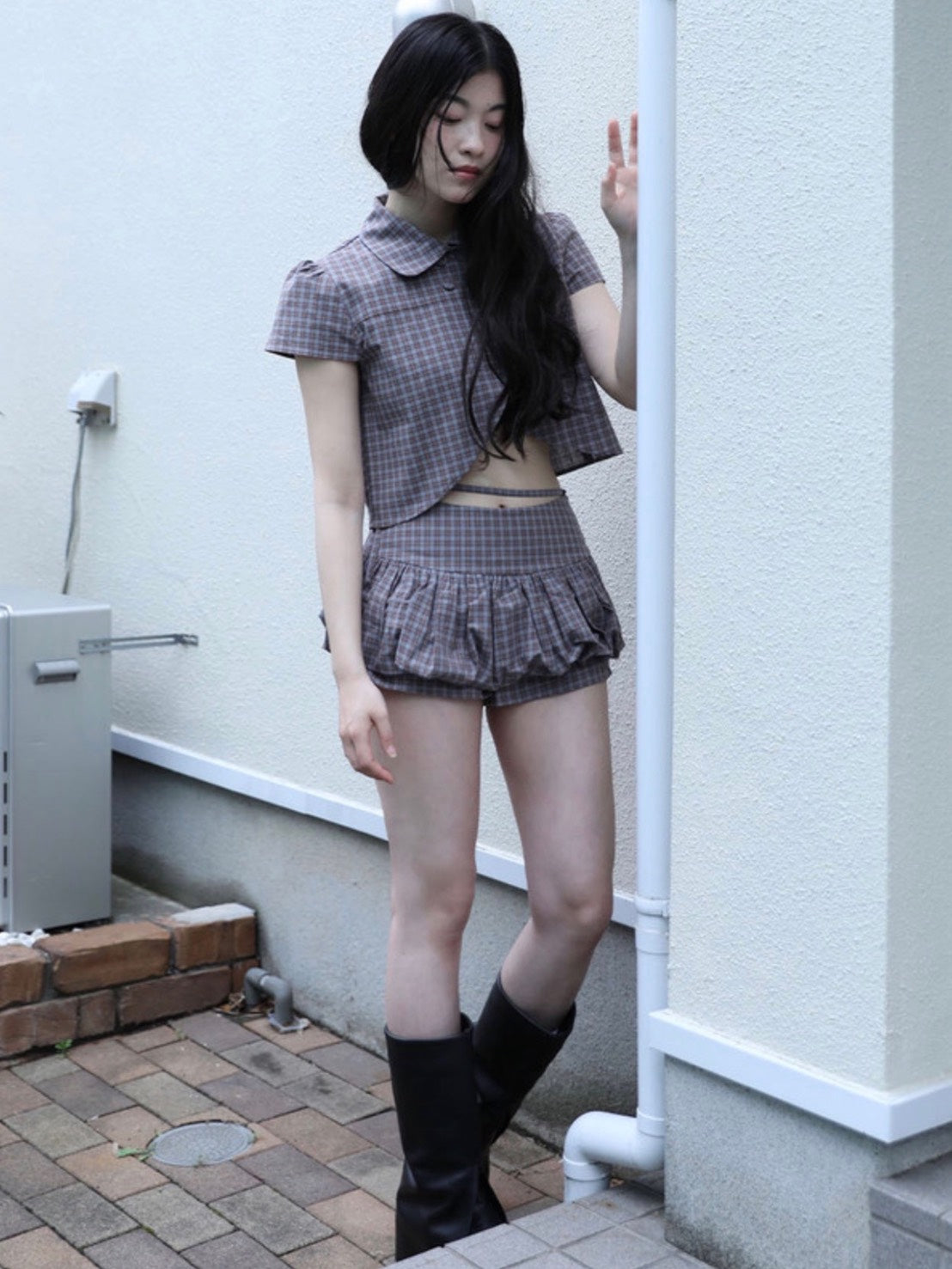 【Uglyshadow】CHECKERED PUMPKIN SKIRT PANTS