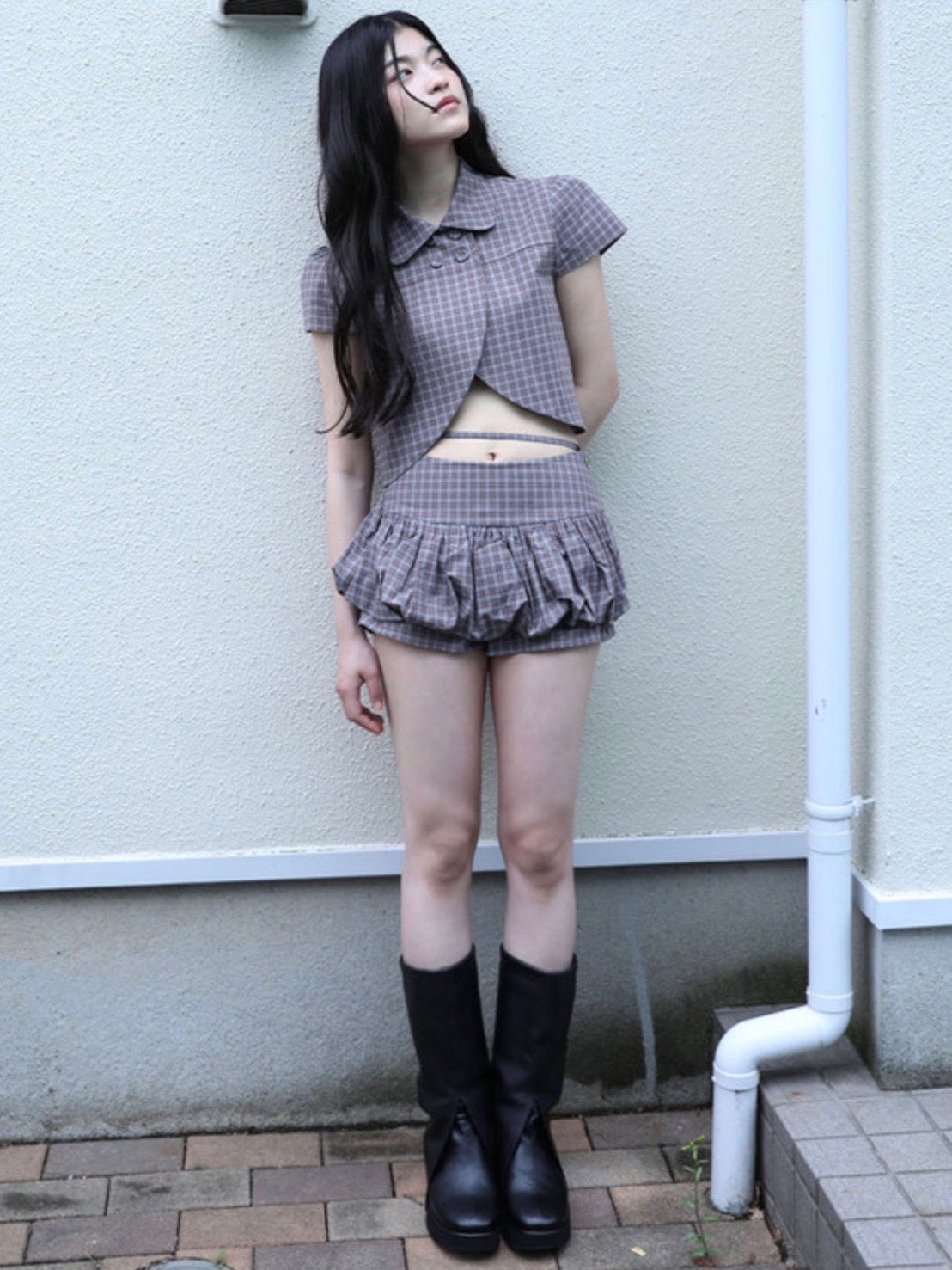 【Uglyshadow】CHECKERED PUMPKIN SKIRT PANTS
