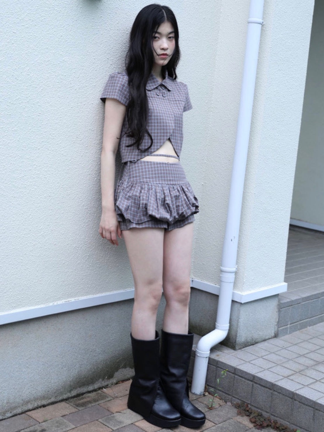 【Uglyshadow】CHECKERED PUMPKIN SKIRT PANTS