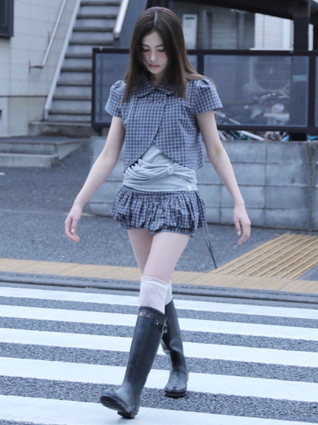 【Uglyshadow】CHECKERED DOUBLE BLOUSE