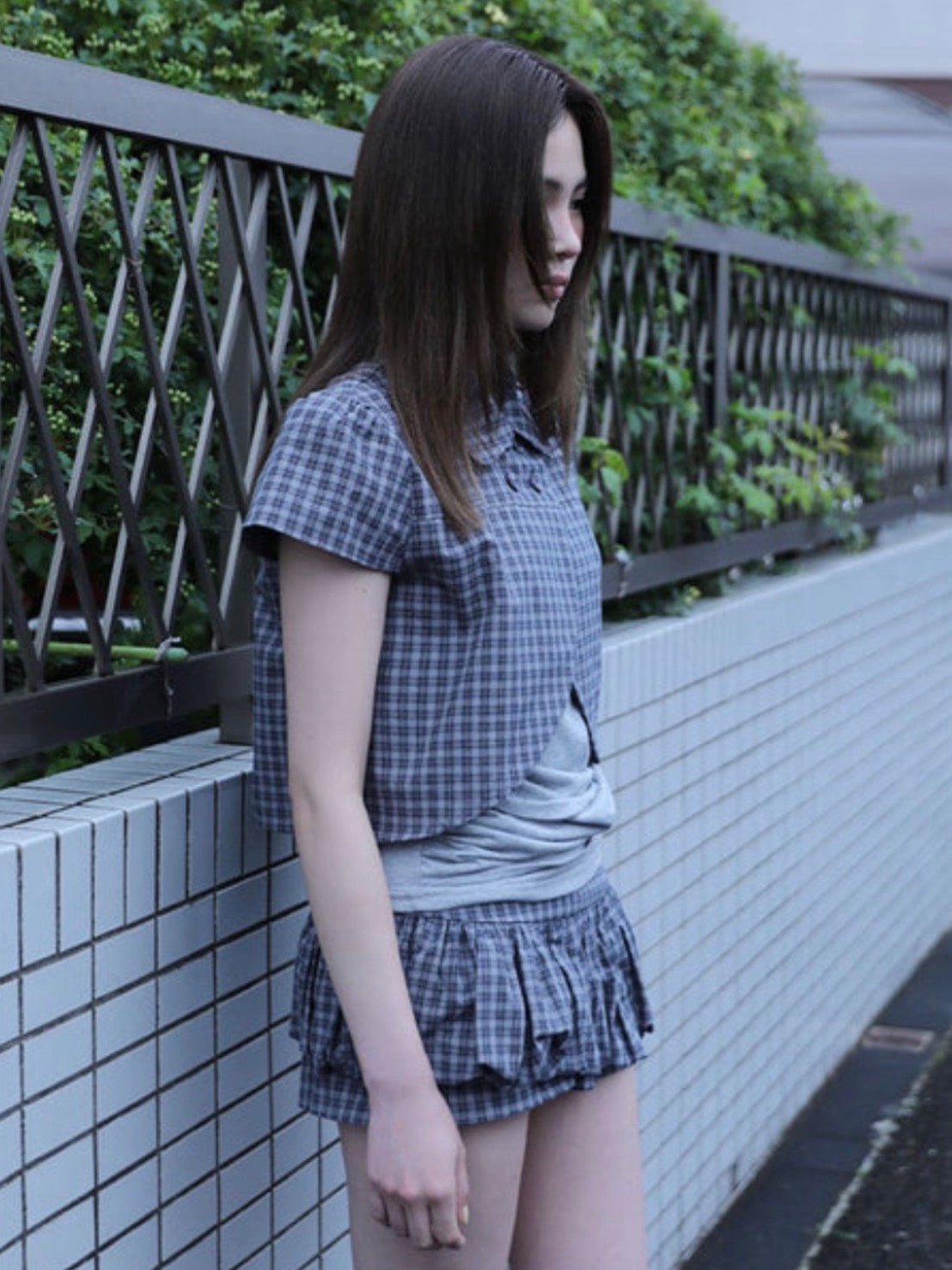 【Uglyshadow】CHECKERED DOUBLE BLOUSE