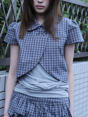 【Uglyshadow】CHECKERED DOUBLE BLOUSE