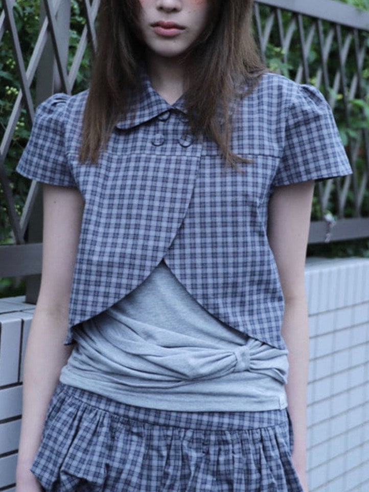 【Uglyshadow】CHECKERED DOUBLE BLOUSE