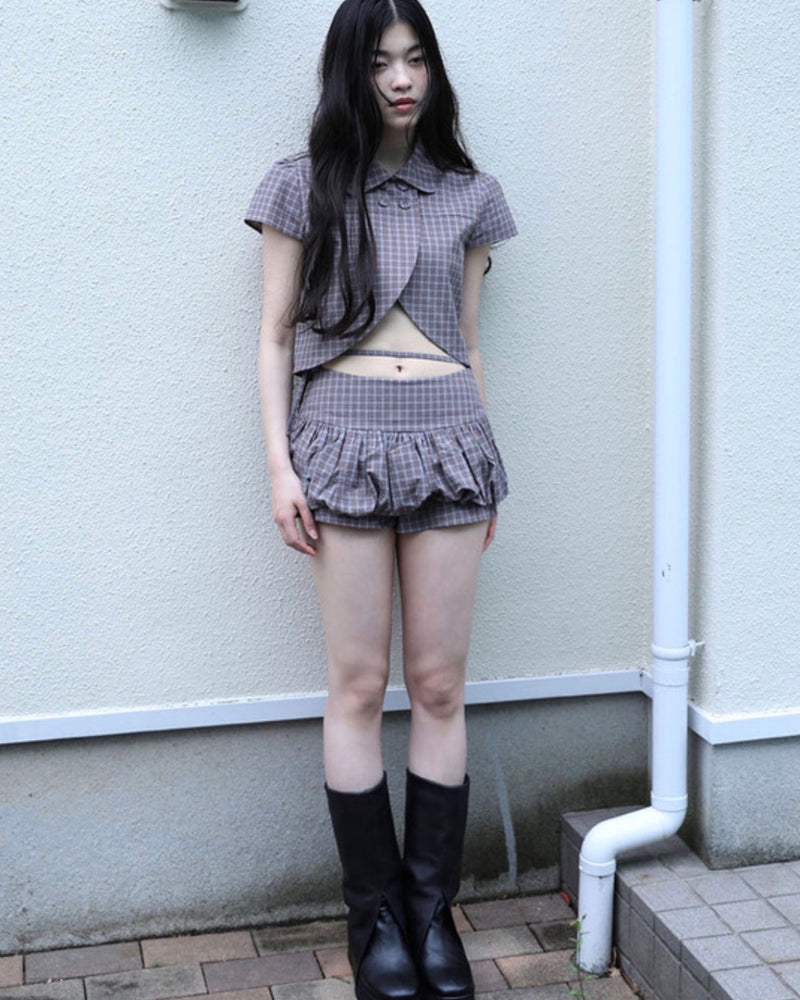 【Uglyshadow】CHECKERED DOUBLE BLOUSE