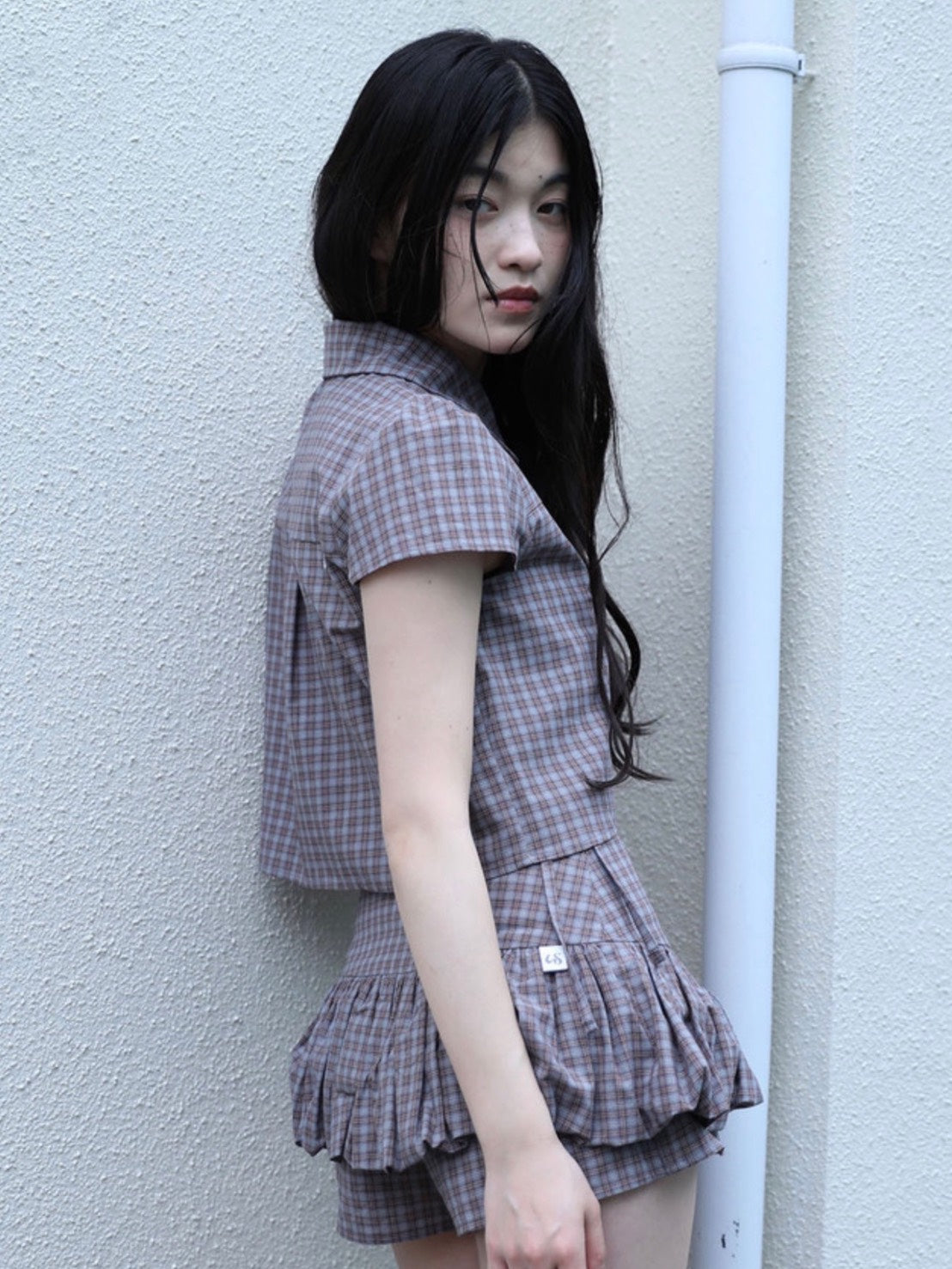 【Uglyshadow】CHECKERED DOUBLE BLOUSE