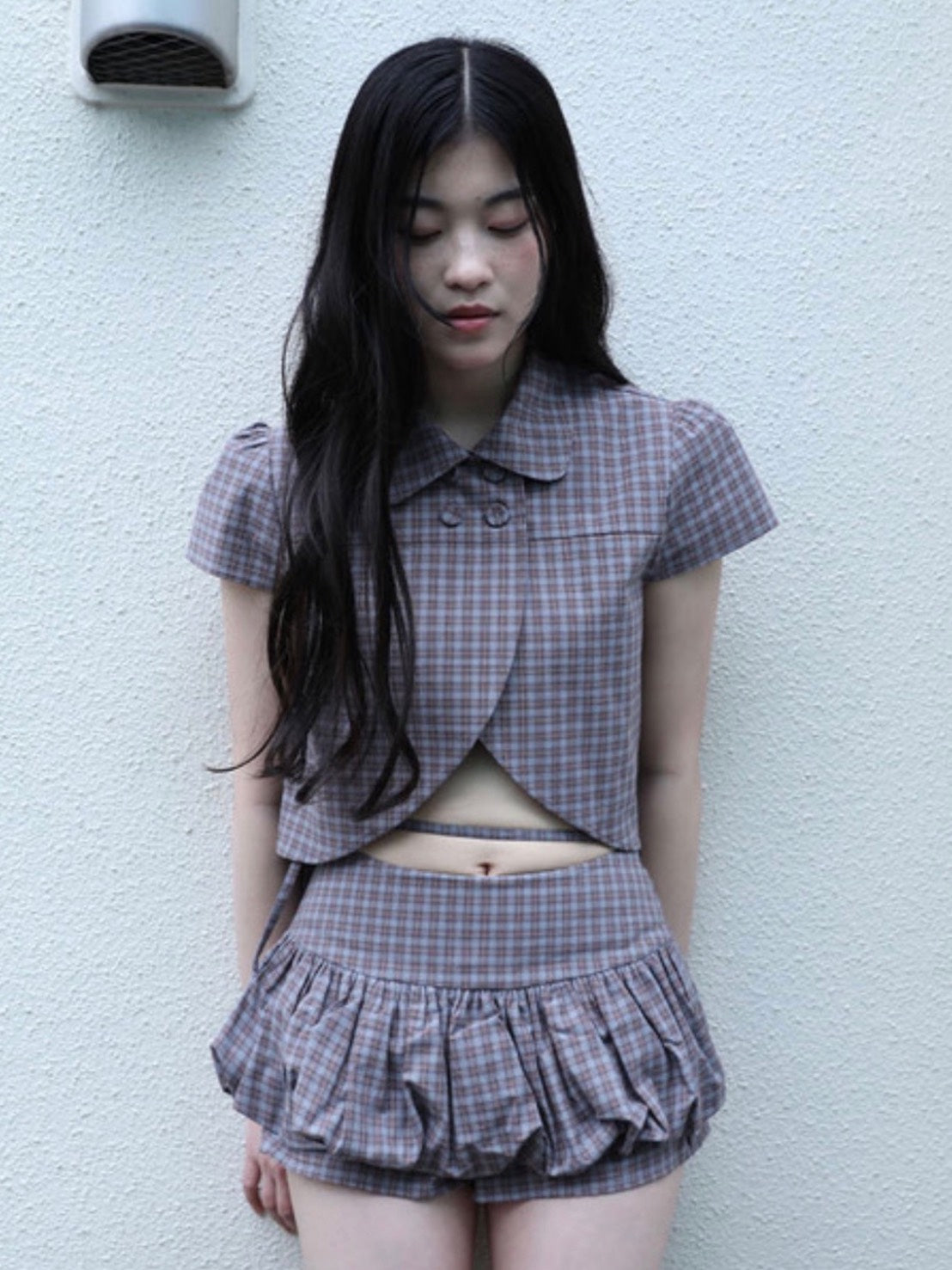 【Uglyshadow】CHECKERED DOUBLE BLOUSE