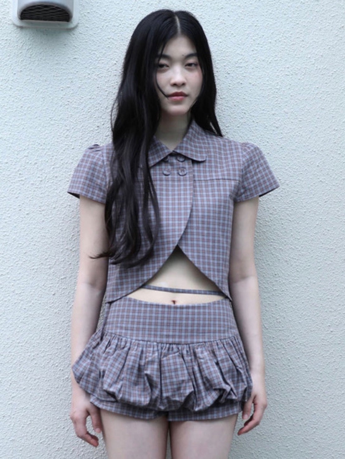 【Uglyshadow】CHECKERED DOUBLE BLOUSE