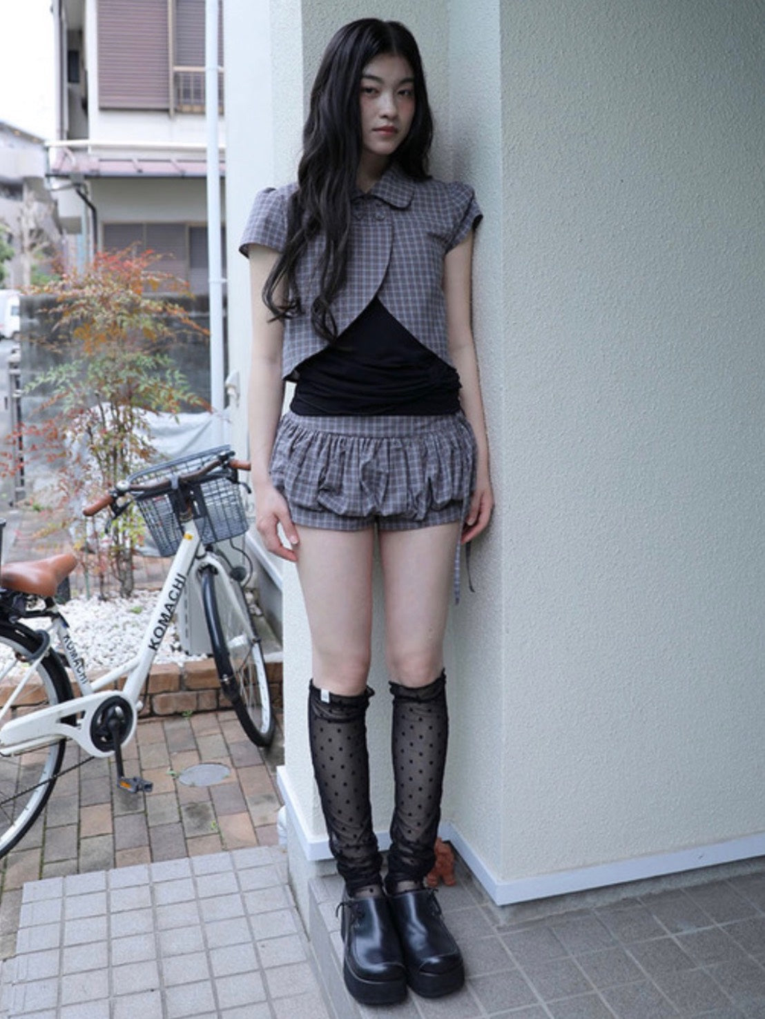 【Uglyshadow】CHECKERED DOUBLE BLOUSE