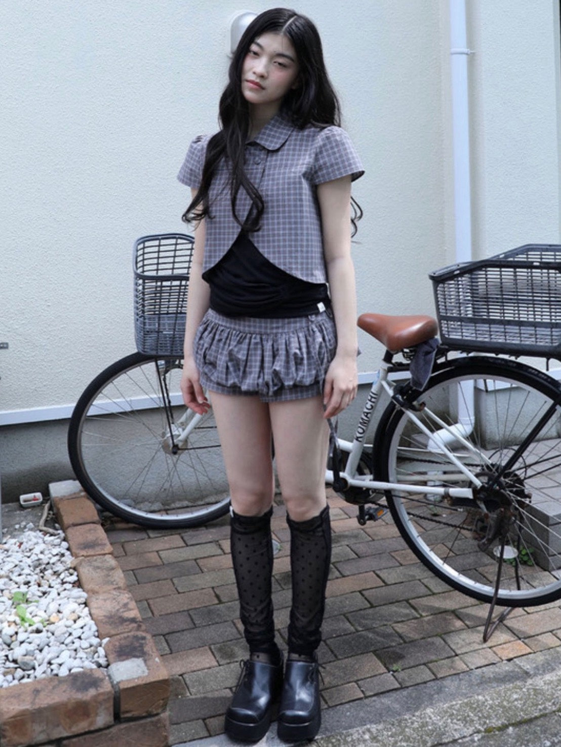 【Uglyshadow】CHECKERED DOUBLE BLOUSE