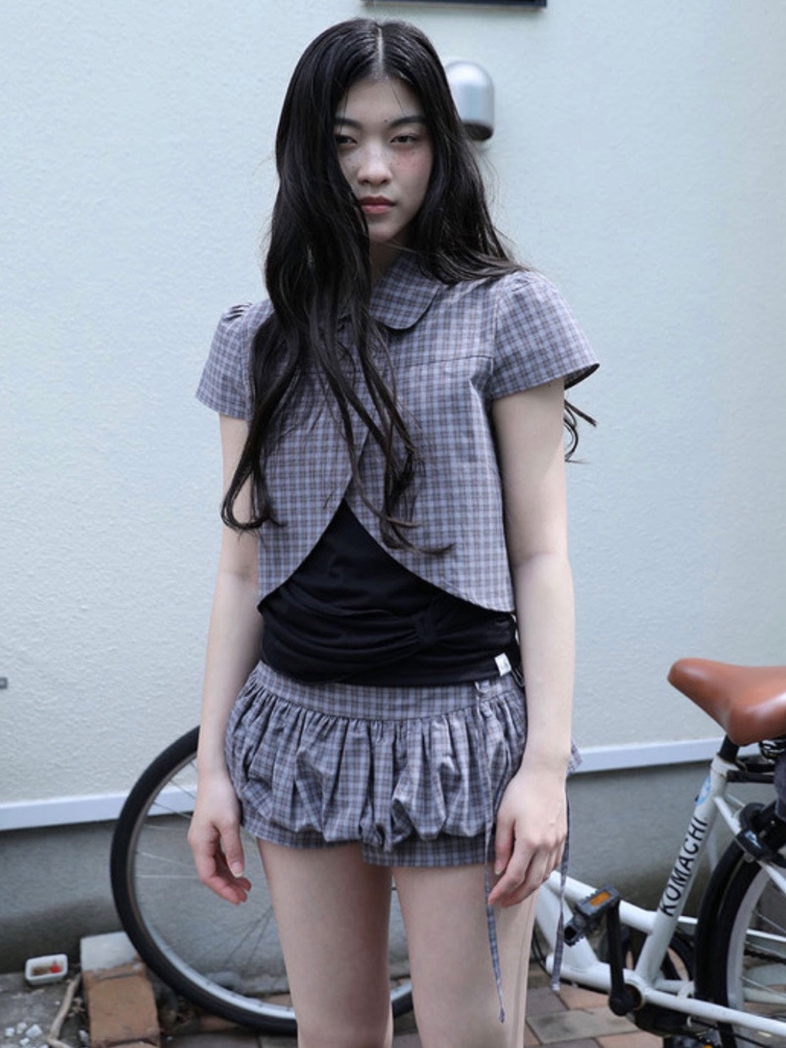 【Uglyshadow】CHECKERED DOUBLE BLOUSE