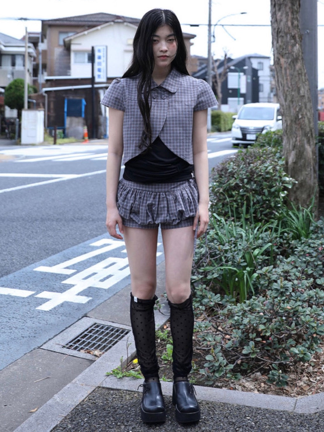 【Uglyshadow】CHECKERED DOUBLE BLOUSE