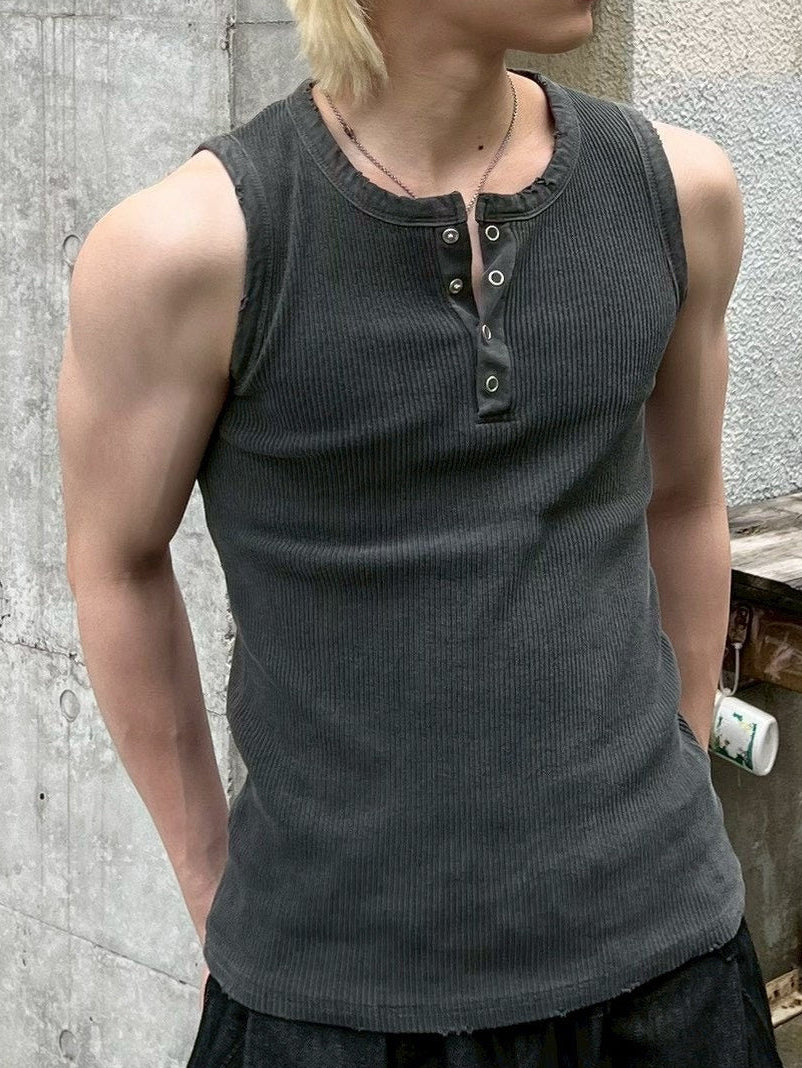 受注制【Chikashitsu +】pigment henley neck sleeveless (3color)
