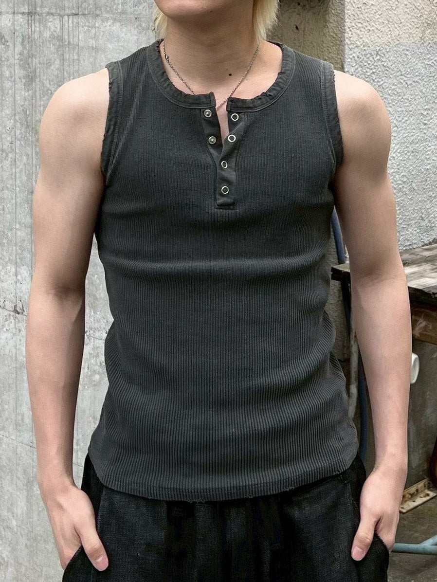 受注制【Chikashitsu +】pigment henley neck sleeveless (3color)