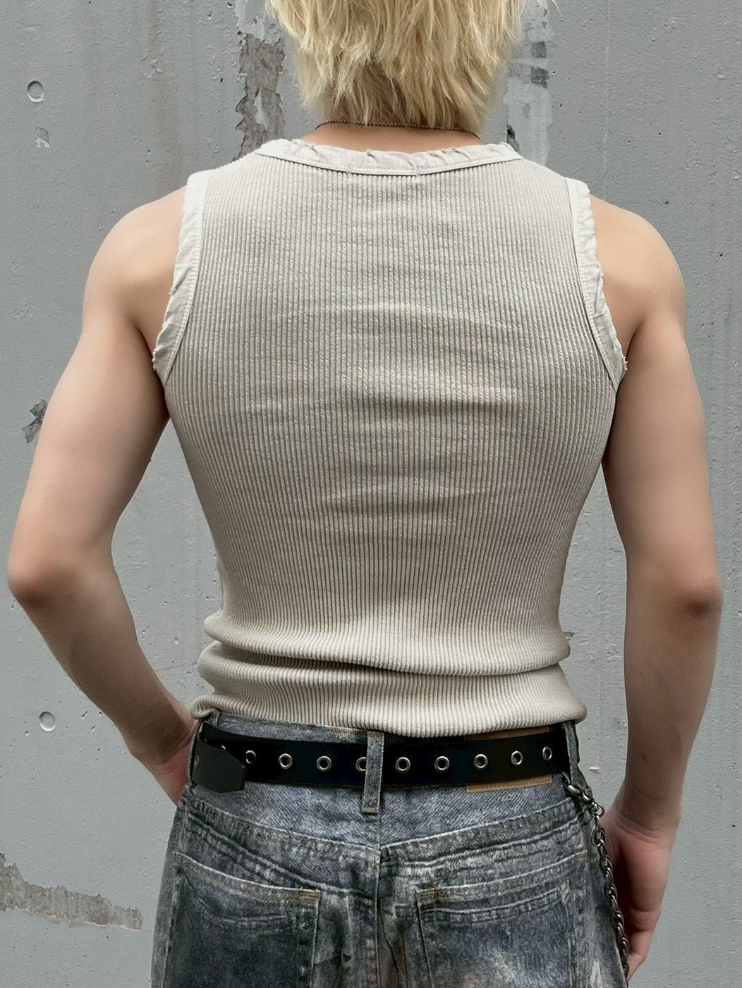 受注制【Chikashitsu +】pigment henley neck sleeveless (3color)