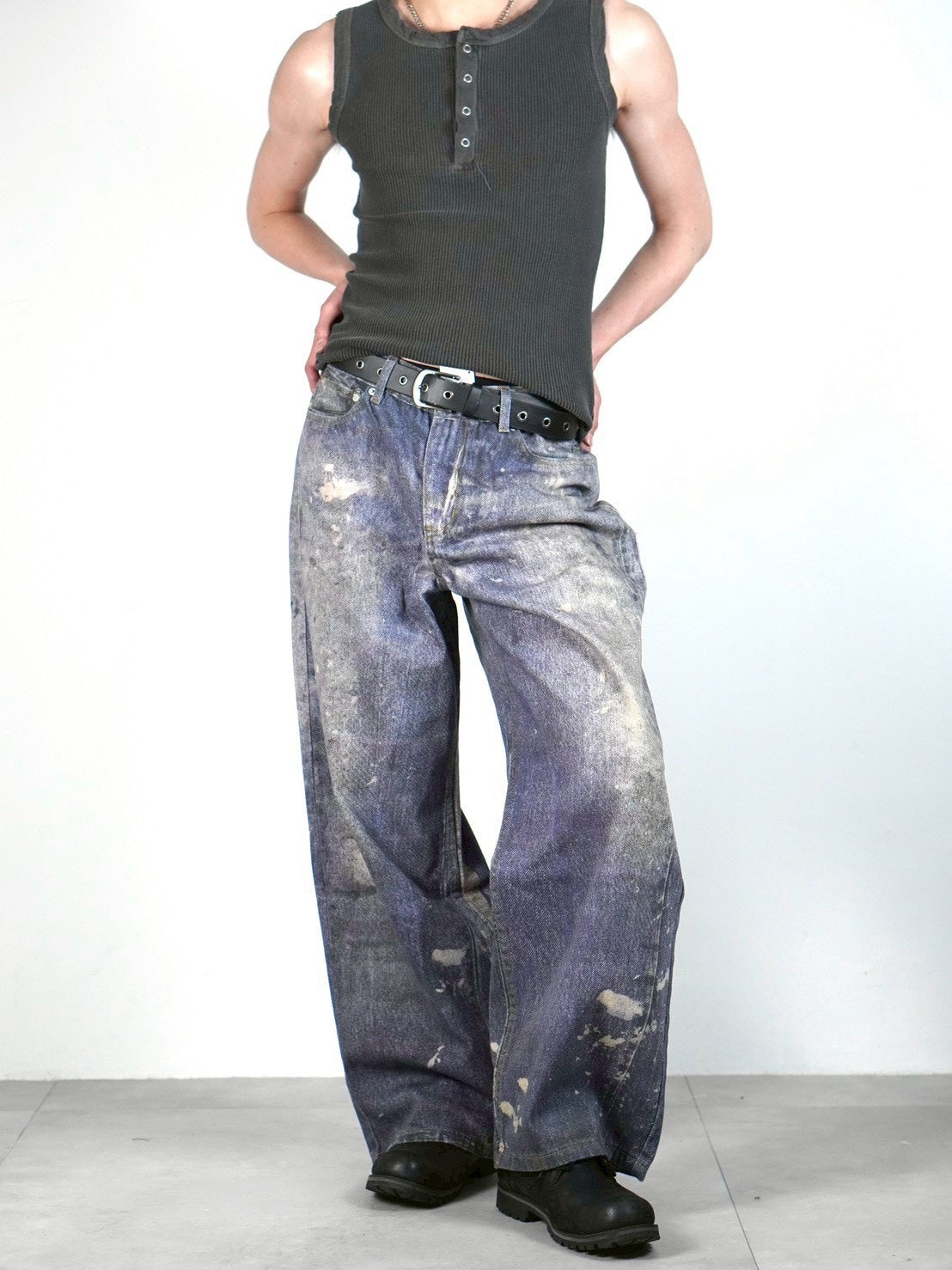 受注制【Chikashitsu +】pigment henley neck sleeveless (3color)