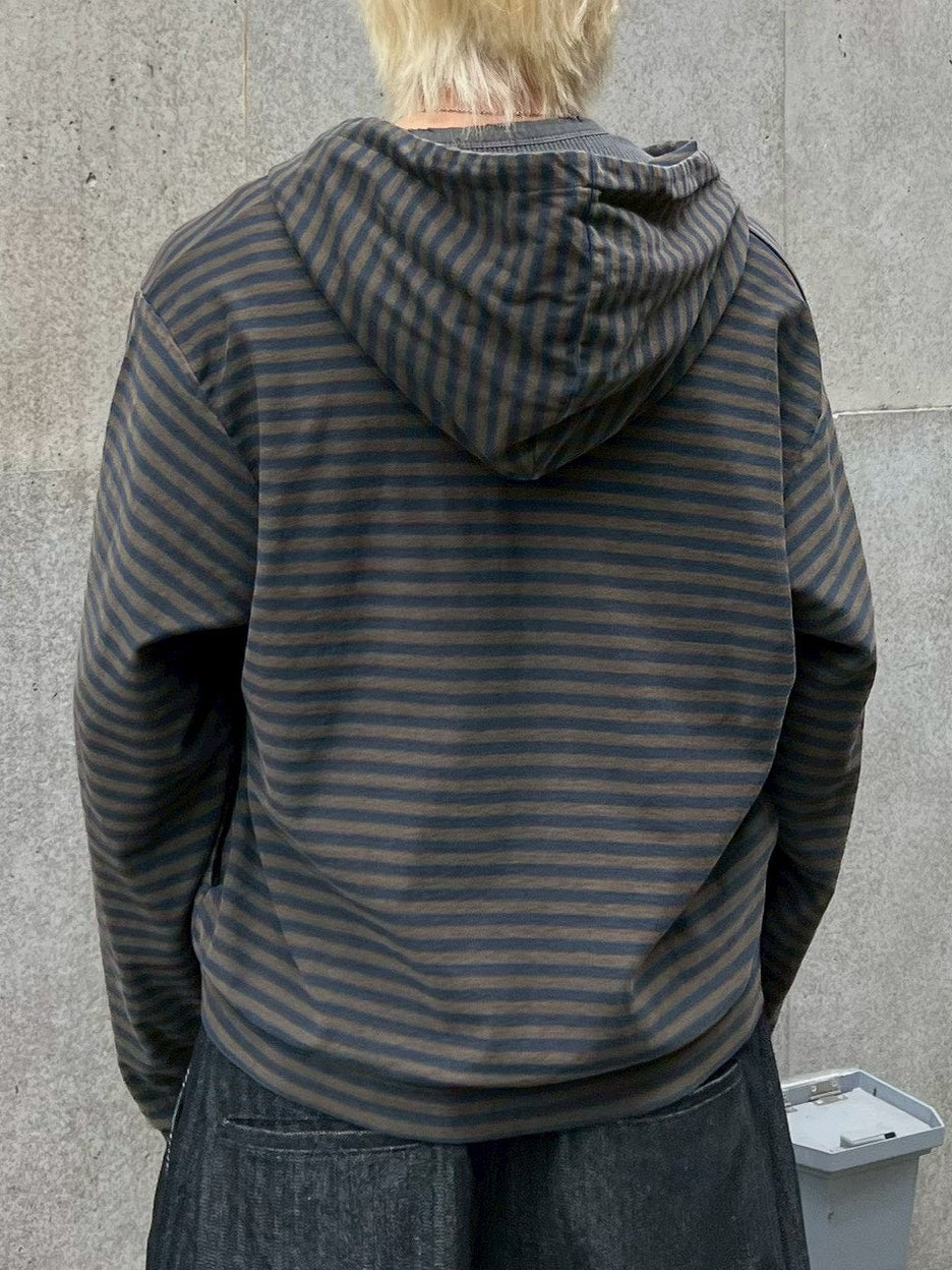 受注制【Chikashitsu +】pigment border zip hoodie (2color)
