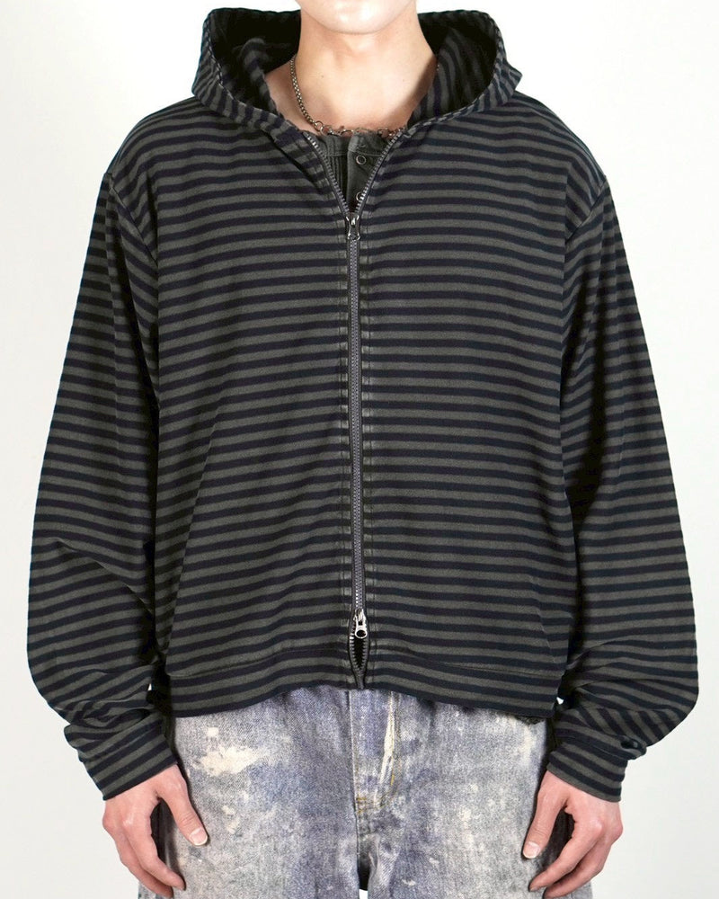 受注制【Chikashitsu +】pigment border zip hoodie (2color)