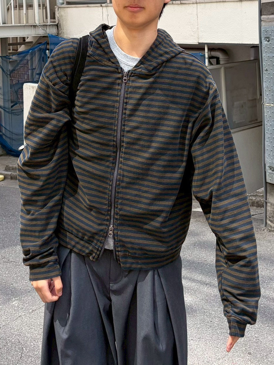 受注制【Chikashitsu +】pigment border zip hoodie (2color)