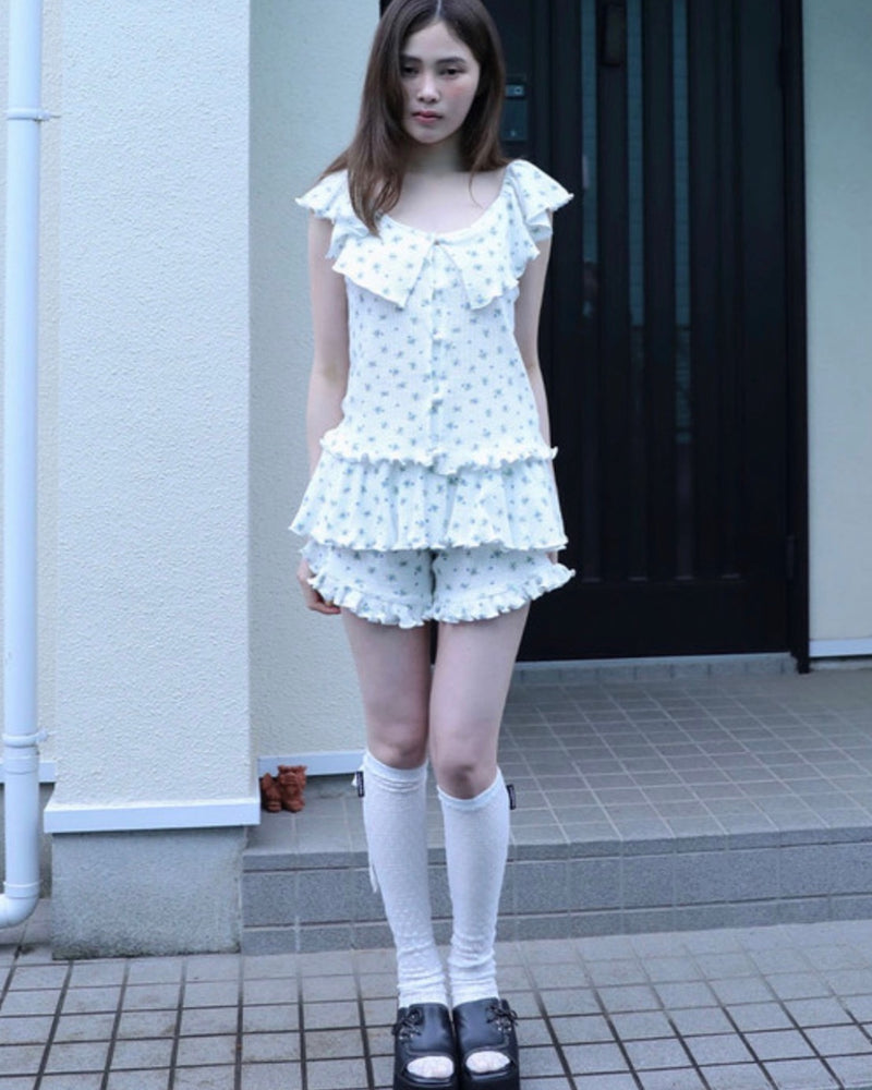 【Uglyshadow】RUFFLE FLOWER BLOUSE