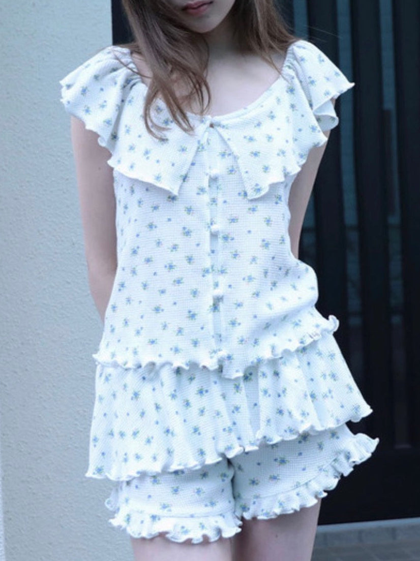 【Uglyshadow】RUFFLE FLOWER BLOUSE