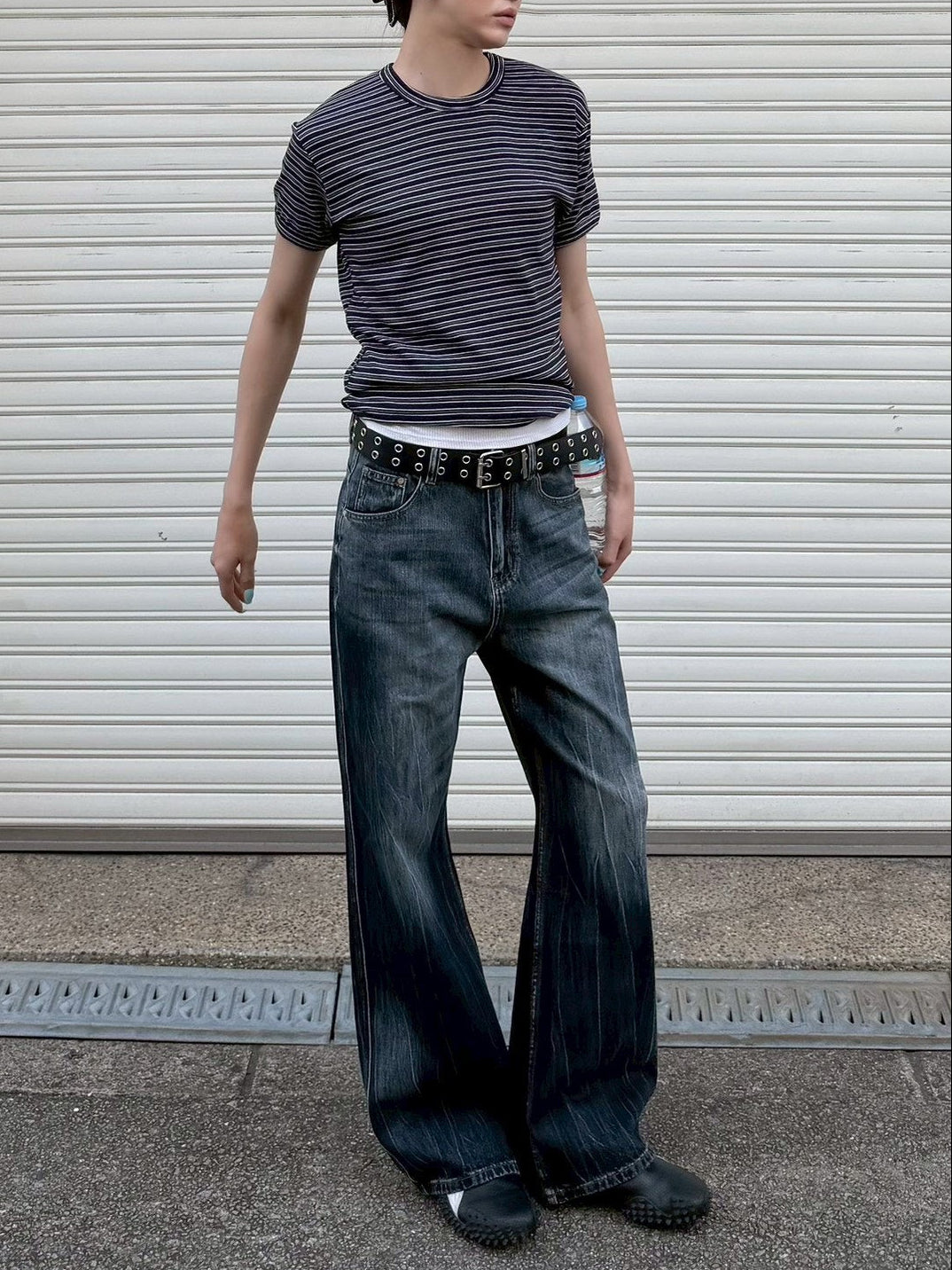 受注制【Chikashitsu +】washed slim denim pants
