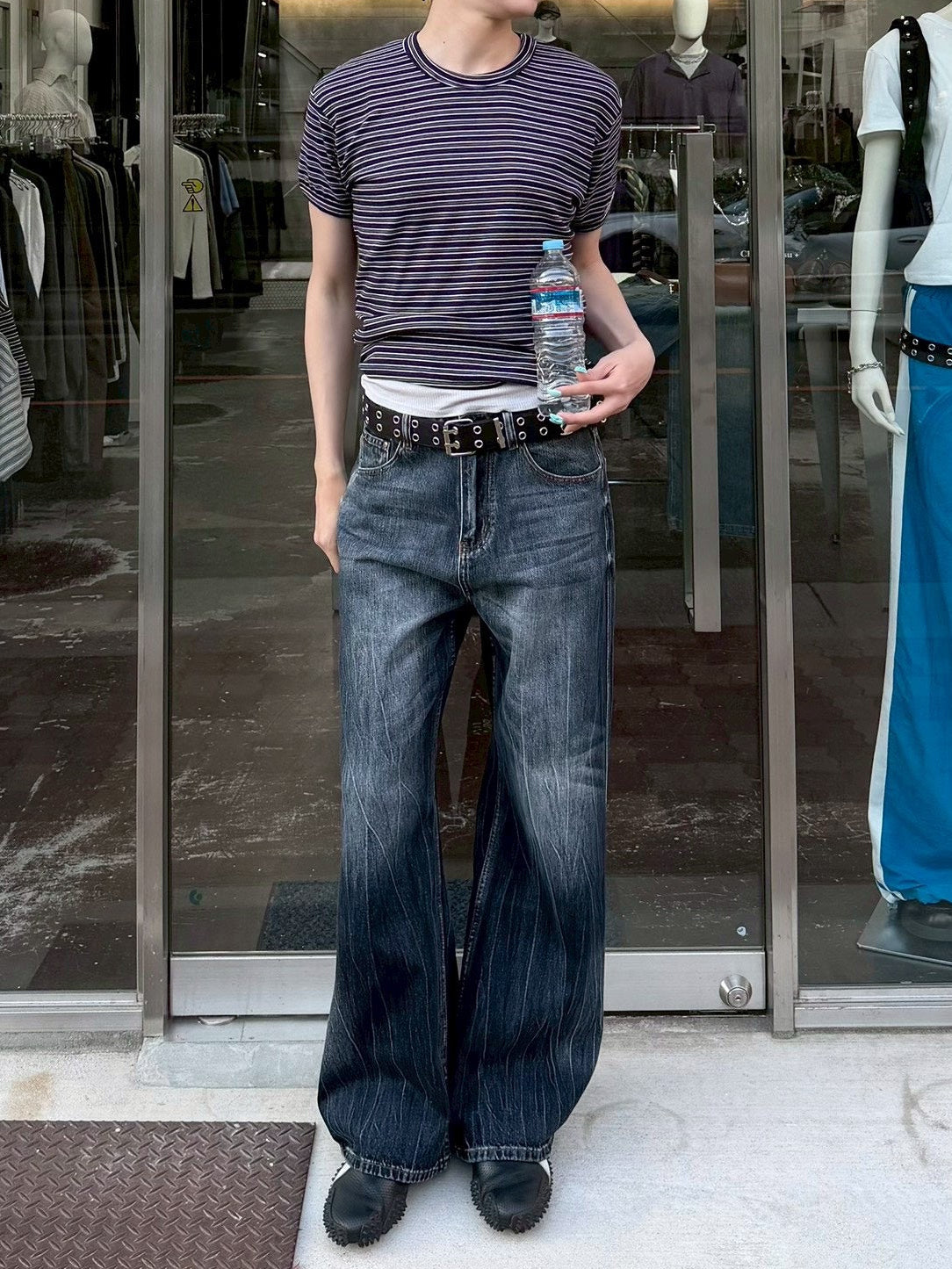 受注制【Chikashitsu +】washed slim denim pants