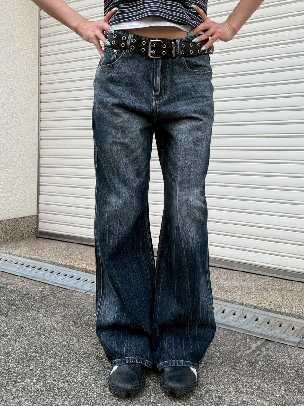 受注制【Chikashitsu +】washed slim denim pants