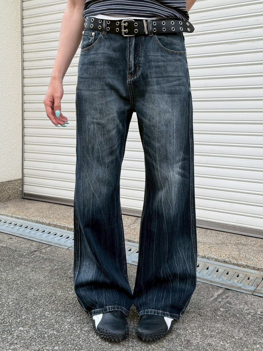 受注制【Chikashitsu +】washed slim denim pants