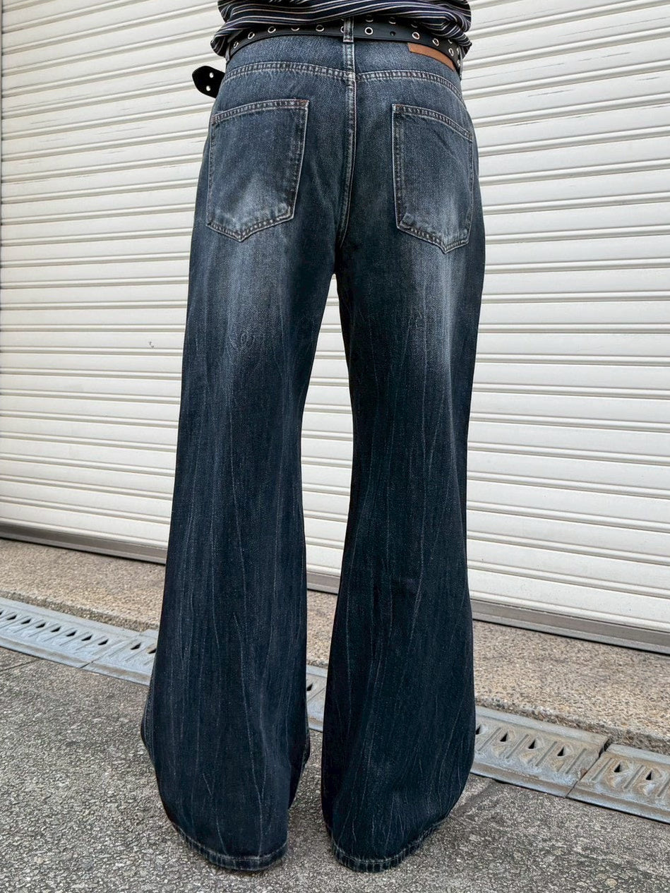 受注制【Chikashitsu +】washed slim denim pants