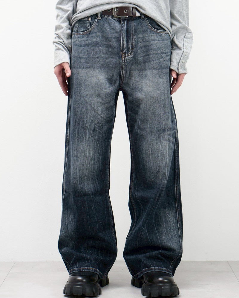 受注制【Chikashitsu +】washed slim denim pants