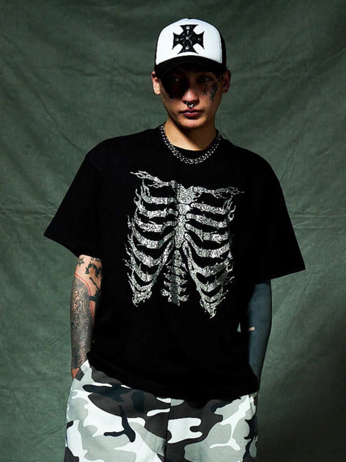 【SUPPLIER】Rhinestone Fire Bones Tee