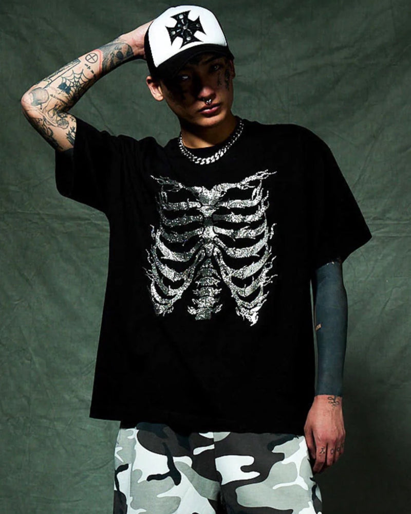 【SUPPLIER】Rhinestone Fire Bones Tee