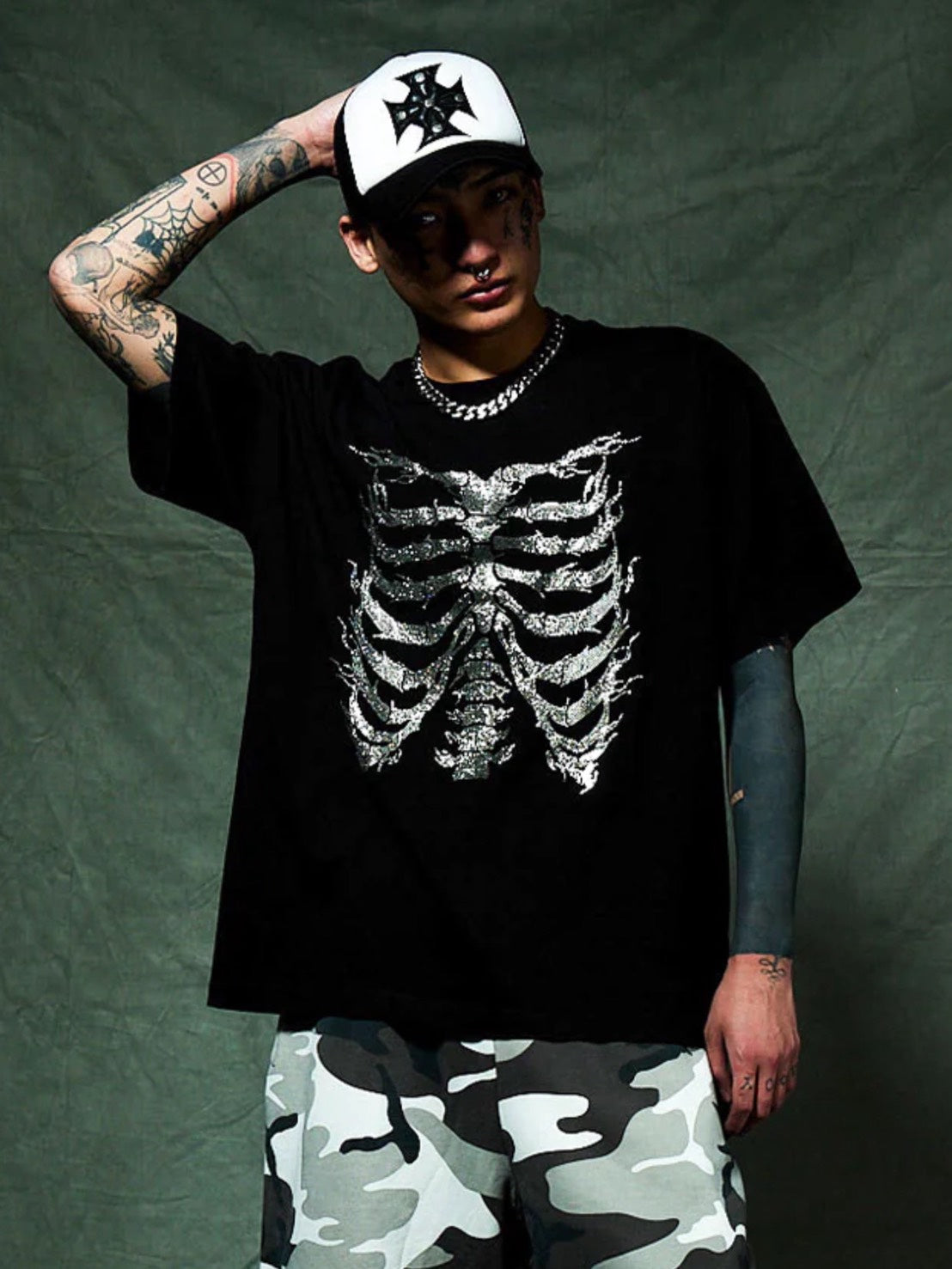 【SUPPLIER】Rhinestone Fire Bones Tee