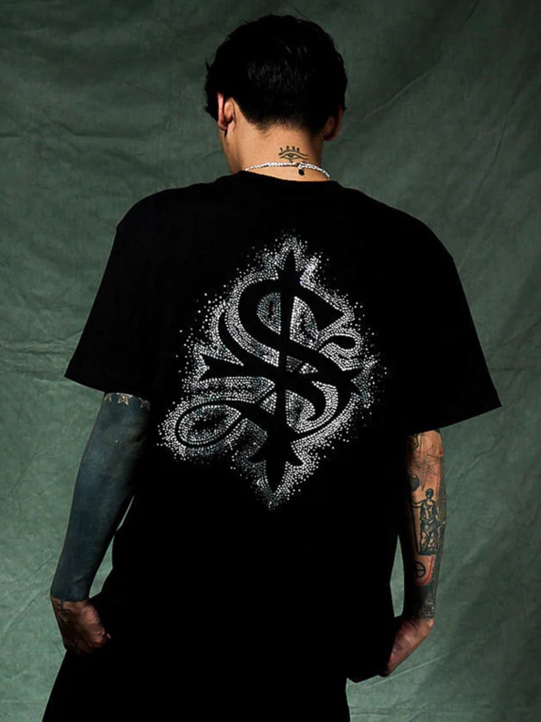 【SUPPLIER】Spray Cross Rhinestone Tee