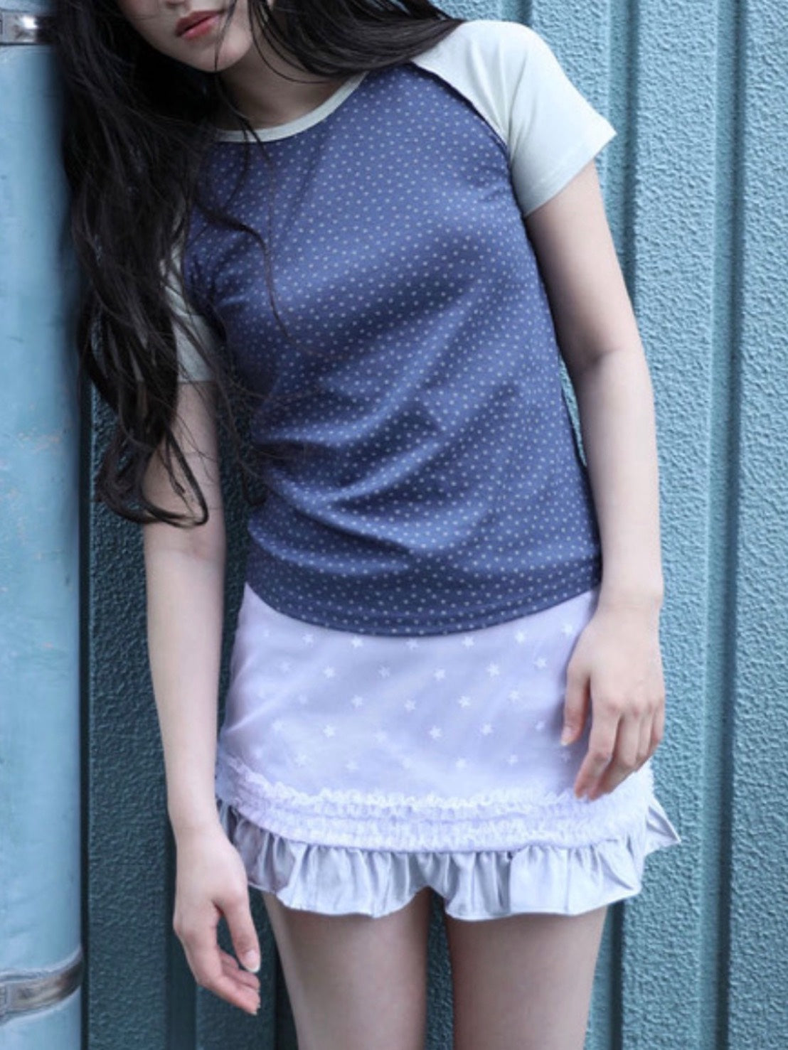 【Uglyshadow】 MESH STAR RUFFLE MINI SKIRT