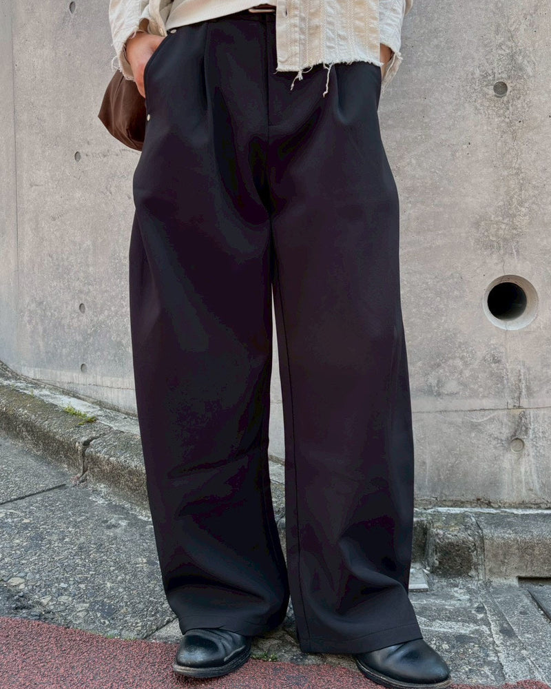 受注制【Chikashitsu +】curve tuck rivet wide slacks