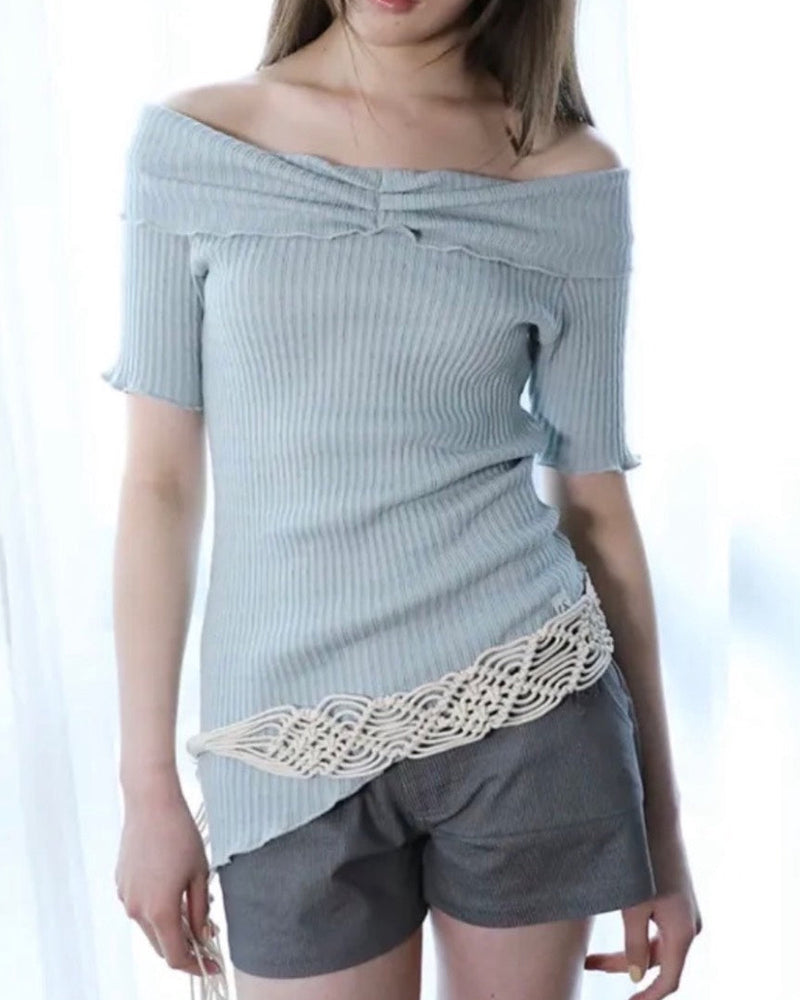 【Uglyshadow】ASYMMETRIC RIB OFF-SHOULDER TEE