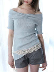 【Uglyshadow】ASYMMETRIC RIB OFF-SHOULDER TEE